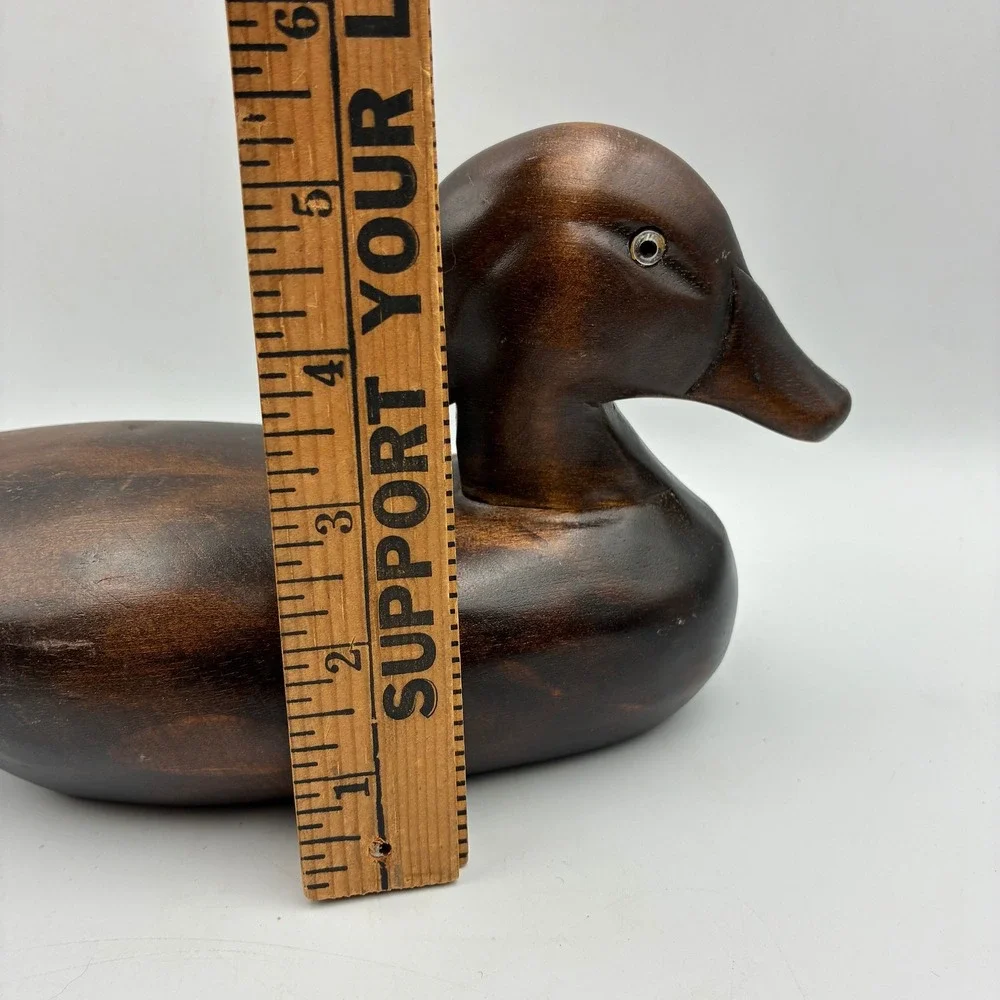 Vintage Hand Carved Solid Wood Duck Decoy Dark Stain Rustic Cabin Decor 11.5in
